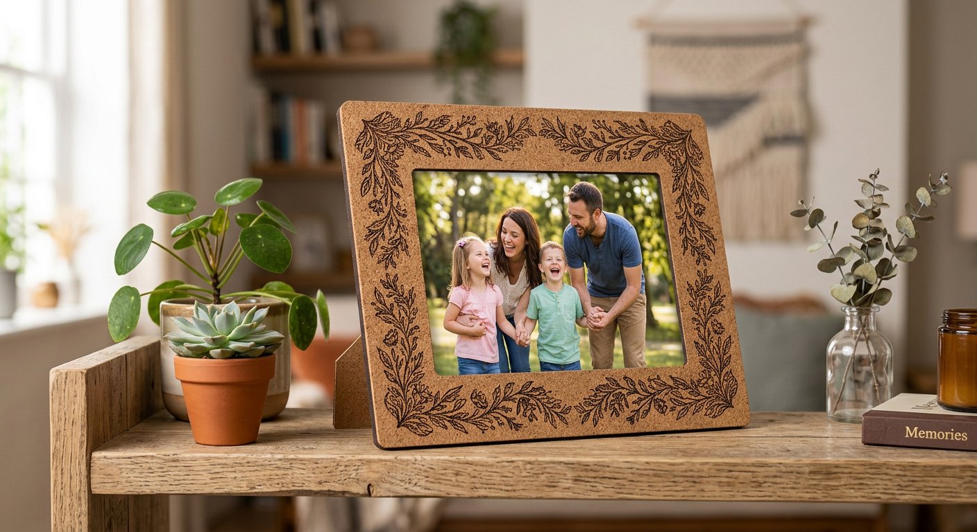 Engraved Cork Frame - engraving example