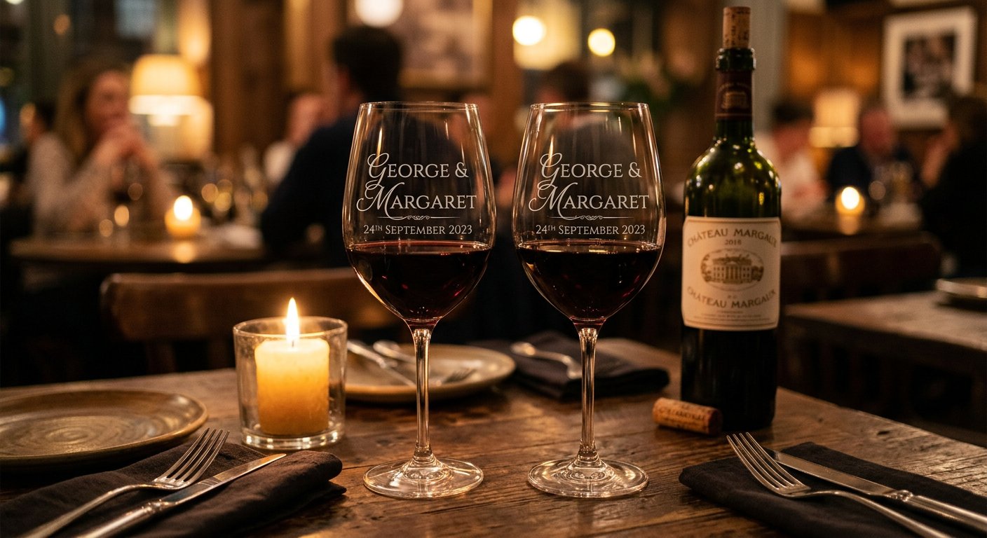 Engraved Wine Glasses — engraved example by Craigality