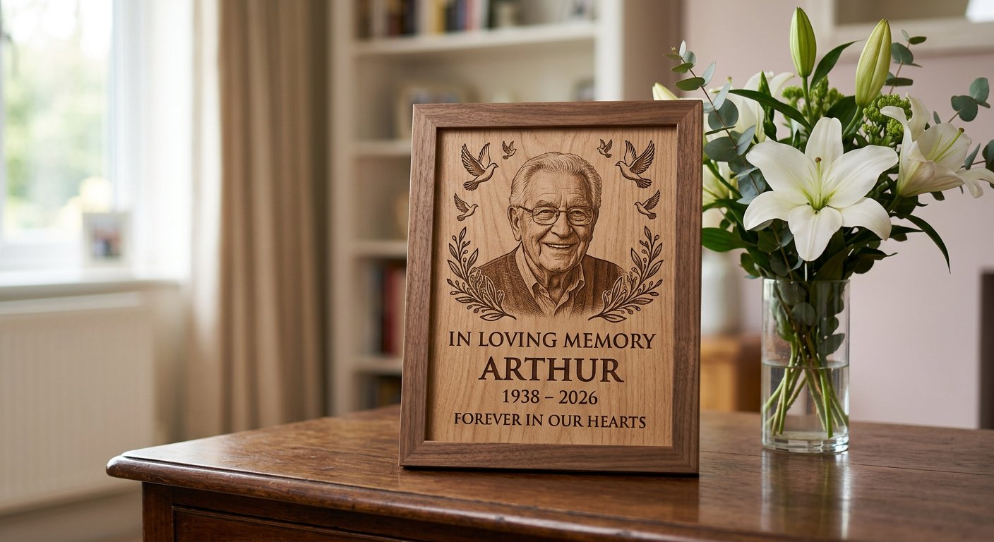 Funeral & Remembrance Engraving, Made with Care - laser engraved example by Craigality
