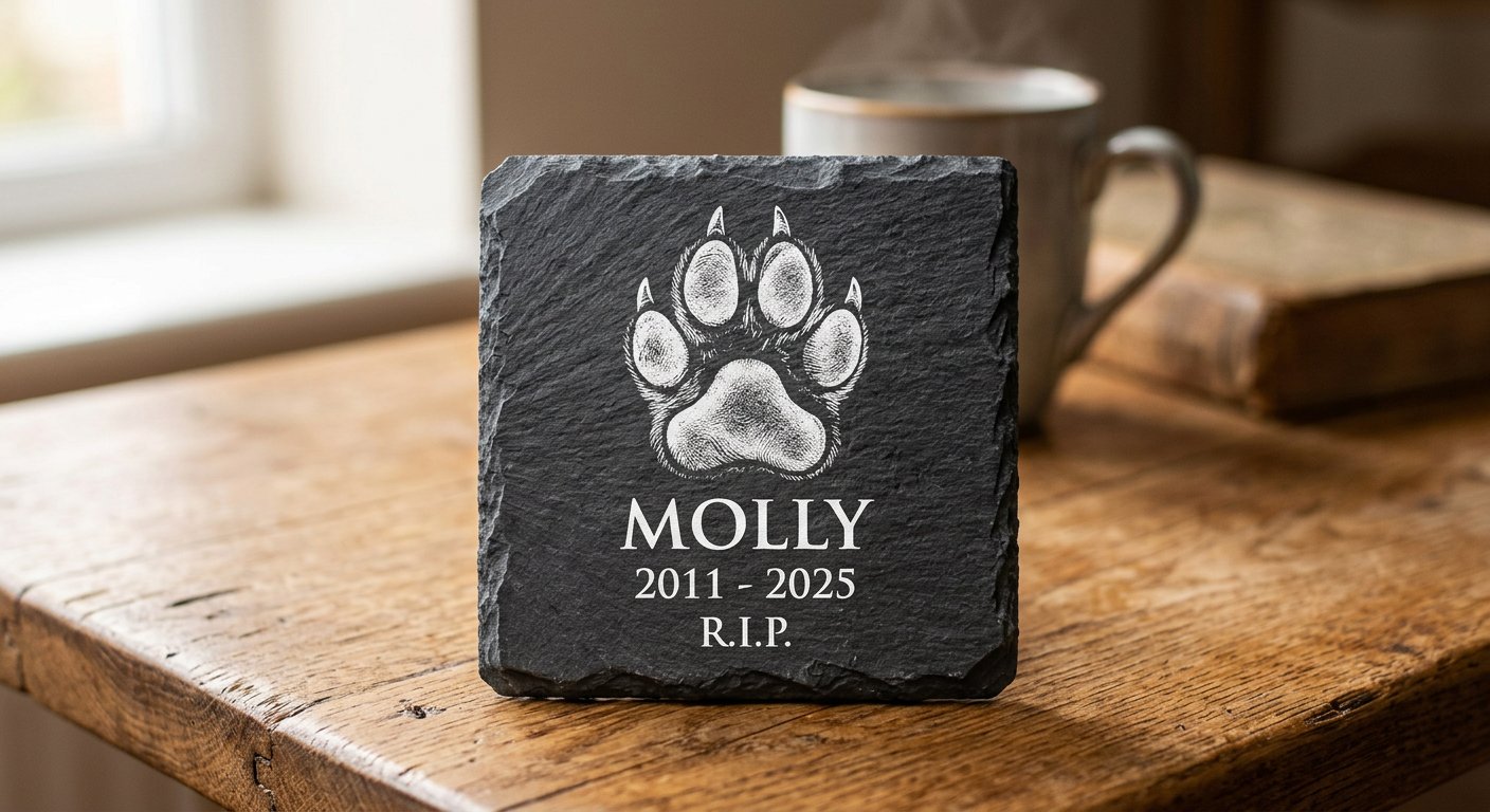 Real Paw Print Memorial — cat — RIP engraved memorial example by Craigality